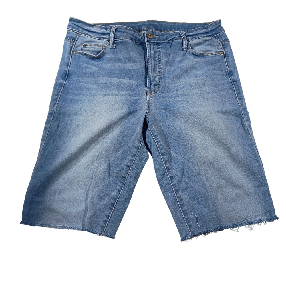 Almost Famous Bermuda Shorts Womens 13 Light Blue Good Raw Hem Stretch Denim